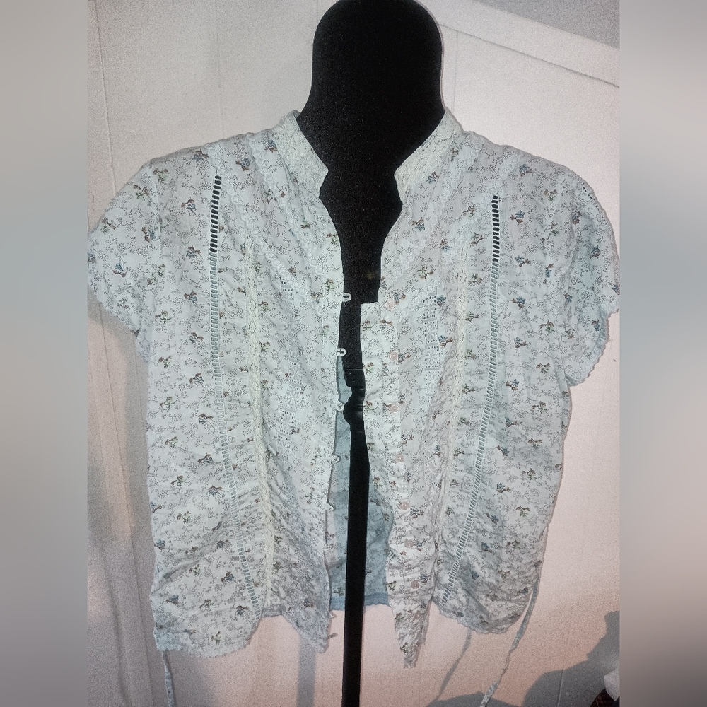 Floral Lace Blue Cottage Core Top Feminine